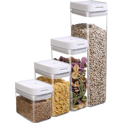 Boîtes avec couvercles, lot de 4 boîtes à céréales pour une organisation optimale de la cuisine, boîtes de rangement pour le garde-manger, récipient transparent pour conserver les en-cas (1/5)