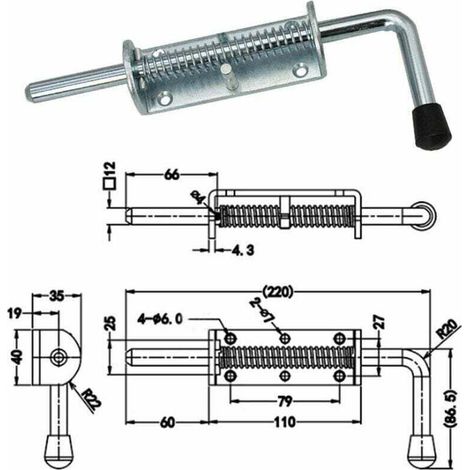 Loquet à Ressort, 220 mm, Verrou à Barillet en Métal avec Poignée, Goupille de Loquet à Ressort Robuste pour Portail de Cour, Abri de Jardin, Remorque, Garage (1/4)