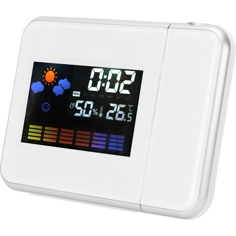 Indoor Projection LED Clock Thermometer Hygrometer Weather Forecast Snooze Perpetual CalendarWhite
