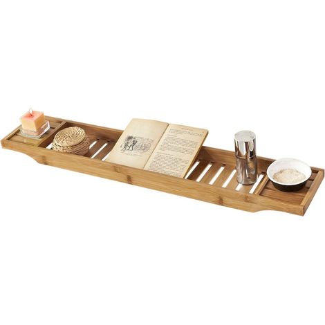 SoBuy Bamboo Bathtub Bridge Soap Dish and Shower Bathtub Sink Rack, FRG212-N (1/5)