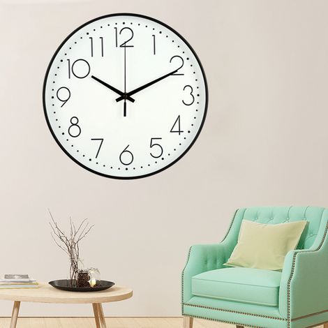 Horloge murale 3D silencieuse et élégante pour salon, vente en gros, style nordique, cadre noir, fond blanc, lettrage noir. (1/4)