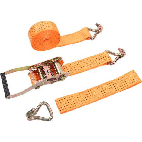 Ensemble de 4 sangles d'arrimage pour roues, 50 mm x 4 m, capacité de charge 5 t, fixation pour auto, 4x4, poids lourd et deux-roues (1/5)