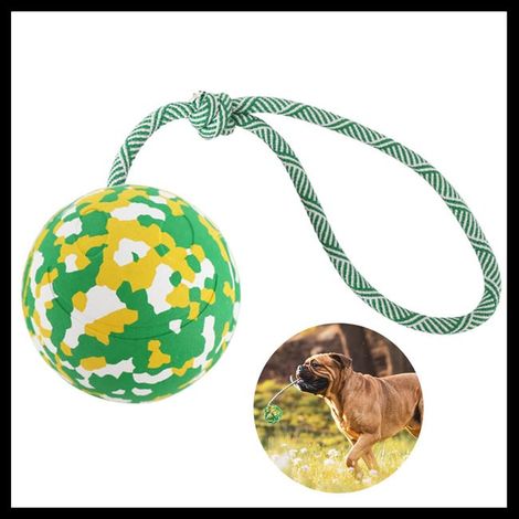 1 x Seil-Hundeball mit 60 mm Durchmesser (grün, weiß und gelb), aus strapazierfähigem Naturkautschuk, interaktiver Haustierball (1/5)
