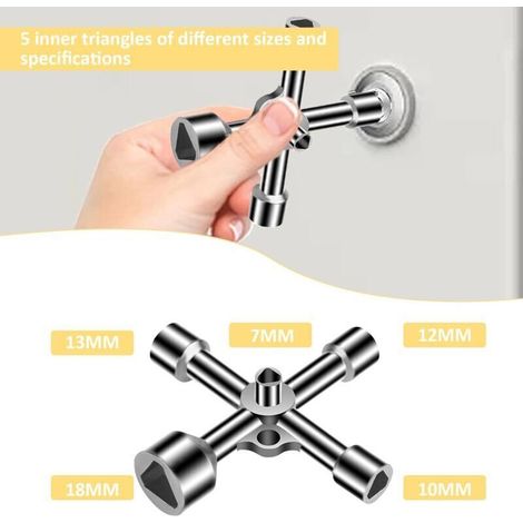 4 Voies 5 Clés Triangle 7-18mm, Clé Universelle Carrée pour Électrique Gaz Eau Compteur Armoire Coffret (1/3)
