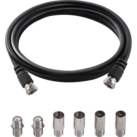 1m 75 Ohm Câble Coaxial RG6, F Mâle vers F Mâle Haut Débit RG6 Câble D'antenne TV, avec 6 Pièces Coupleurs D'extension, pour décodeur, TV, Satellite, Routeur Numérique, Noir (1/5)