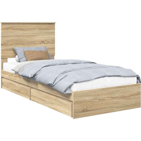 Storage Bed with Drawer Sonoma Oak 100 x 200 cm Engineered Wood vidaXL