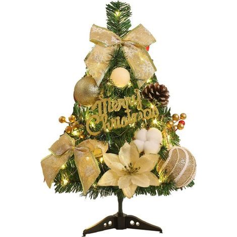Mini-Weihnachtsbaum mit Lichterkette und Schleife – Ideal für Tische, Auslagen und Schaufenster – 1 Stück, 60 cm, gelb (1/5)