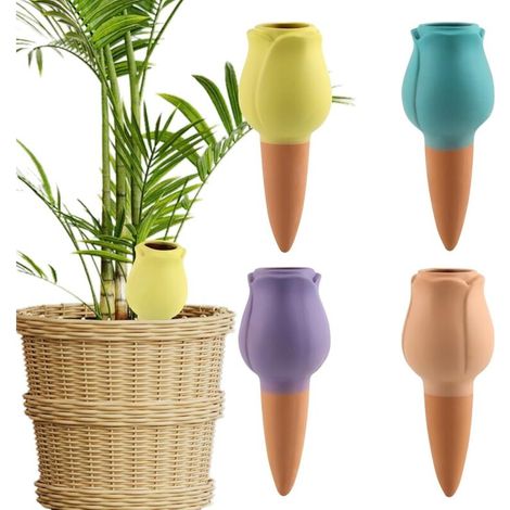 Lot de 4 cône en argile d’arrosage, irrigation à cône d'argile, cône d'arrosage terre cuite, cône d’arrosage réutilisables en cône d'argile, pour fleurs, pots et plantes de jardin (1/5)
