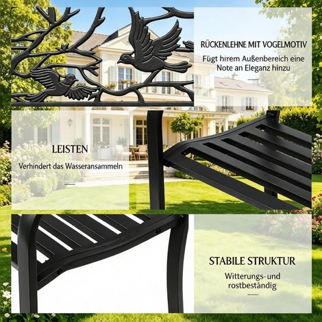 Banc élégant pour terrasse et jardin, banc de jardin avec dossier décoratif, banc d'extérieur avec accoudoirs (banc de jardin uniquement) (1/4)