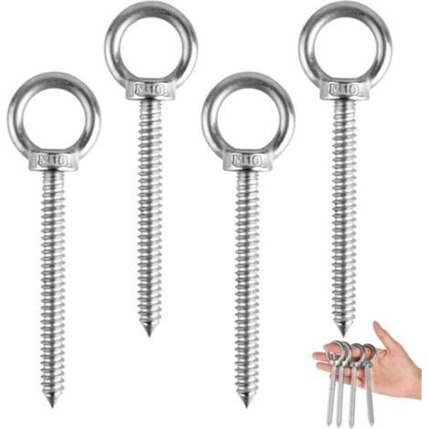 4 Pièces Gros Boulon M10 x 60mm, Oeillet A Visser Heavy Duty En Acier Inoxydable, Anneau De Levage Argenté M10, Piton à Visser pour Hamacs, Stores, Chaises Suspendues, Chaises à Bascule (1/3)
