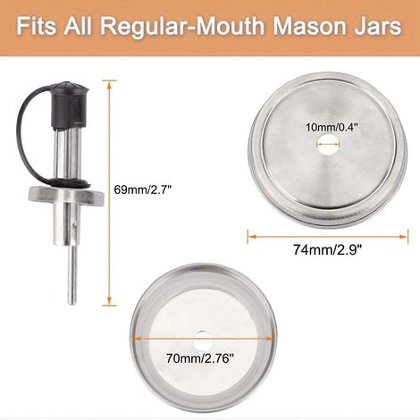 Six bocaux Mason standard en acier inoxydable de 70 mm avec becs verseurs et deux louches en bois à long manche. (1/4)