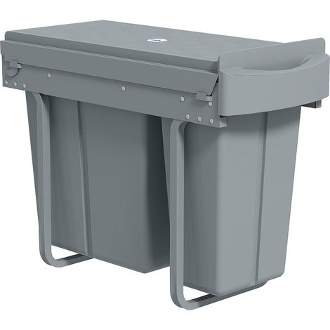 Poubelle cuisine coulissante 30L 2 compartiments, poubelle sous évier avec couvercle givré, 52x26x40,8cm, gris (1/5)