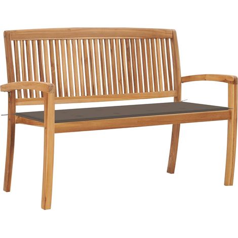 Stapelbare Gartenbank mit Auflage 128,5 cm Massivholz Teak (1/5)
