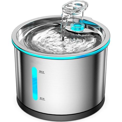 Fontaine à boire pour chat en acier inoxydable, fontaine à eau automatique pour chat de 1,5 L, fontaine à eau pour chat en acier inoxydable avec lumières LED, niveaux d'eau visibles (1/3)