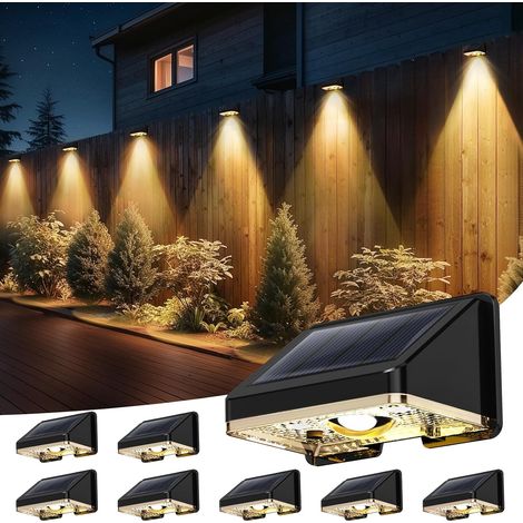Applique Solaire Exterieur 8 Unités Lumiere Solaire Extérieur Blanc Chaud Lampe Solaire Murale Exterieur Étanche avec Joli Éclairage d'ambiance pour Clôture, Mur et Jardin (1/5)