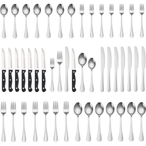 Service de table 48 pièces en acier inoxydable : couteau à steak de style western, couteau de table, cuillère de table, fourchette, cuillère à dessert (1/5)