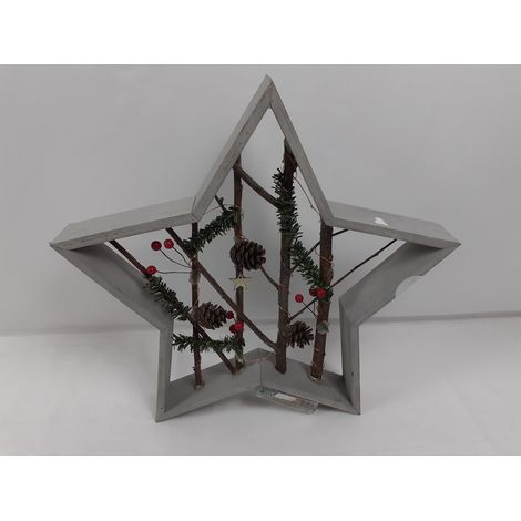 JJA - Étoile de Noël lumineuse - Bois et Micro-LED - Style rustique naturel - Voir photos (1/3)