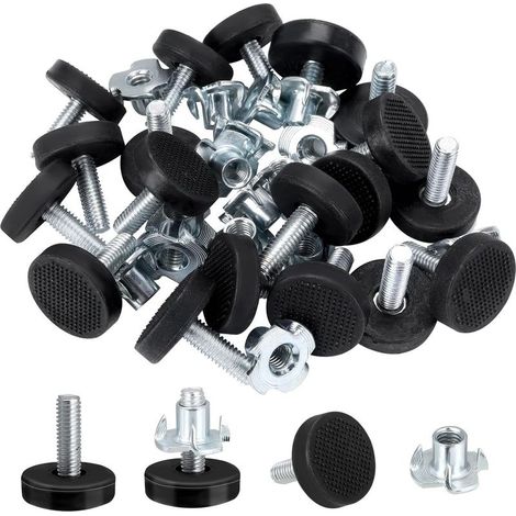 Lot de 16 pieds de nivellement réglables en hauteur - Filetage - Pour meubles robustes - Avec écrous en T - Pour table et chaise - Protection du sol (1/5)