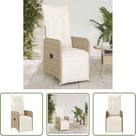 The Living Store Gartensessel mit Kissen Verstellbar Beige Poly Rattan - Gartenstuhl - Relaxsessel - Loungesessel - Outdoor Sessel - Rattan Stuhl (1/5)