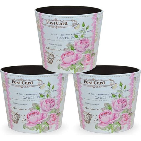 Vasi caspò cestino in plastica fantasia fiori rosa cm 19 x 15x h 17 set da 3