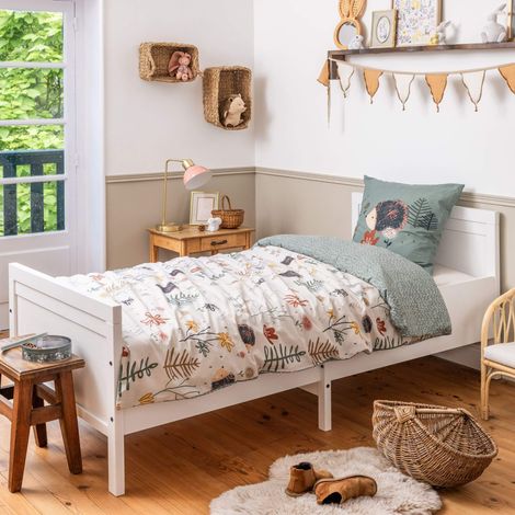 Parure de lit coton imprimé hérisson 240x220 cm beige (1/3)
