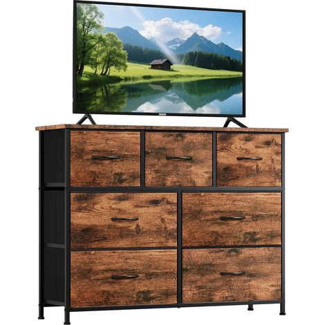 Stoffkommode mit 7 Schubladen, Holzoptik, 100x30x77 cm (1/5)