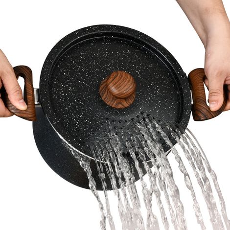 NutriChef Nudeltopf 4,7L mit Siebdeckel, Schwarz Marmor (1/5)