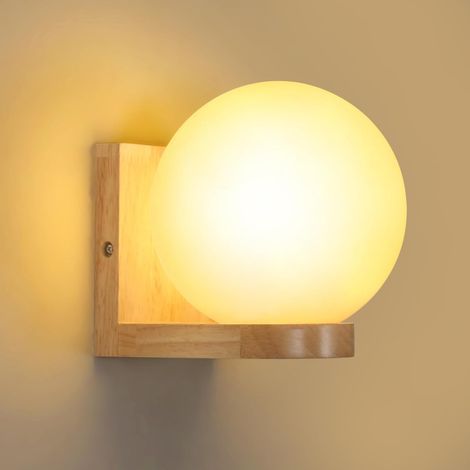 Private Label-Goeco – Applique murale nordique en bois naturel et verre – Dimensions 17x14x16 cm – Base E27 pour ampoules LED – Éclairage d'ambiance moderne
