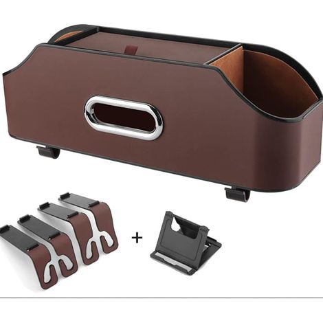 CSPARKV 1pc brown,New Car Rear Seat Headrest Organizer Multifunction with Cup Holder,Tissue Box,Headrest Hook for Kids and Adults,Car Travel Accessories (1/5)