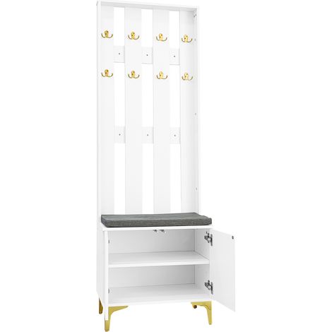 Eingangsset mit Schuhschrank, gepolsterter Bank und Wandgarderobe, weiß MODENUIT (1/5)