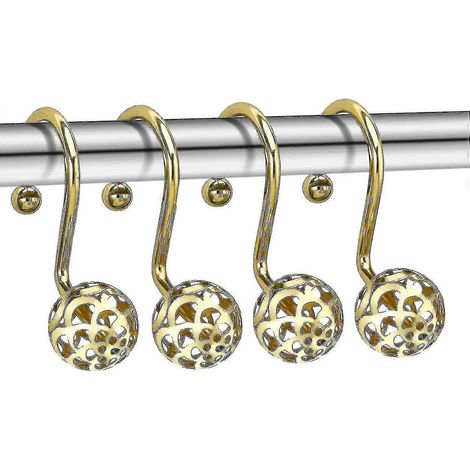 Crochets de rideau de douche dorés, lot de 12 crochets décoratifs en laiton, anneaux de rideau de douche en métal inoxydable brillant pour tringles à rideaux de douche de salle de bain (1/2)