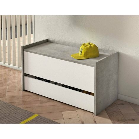 Dmora Arcón Lantana, Mueble de entrada moderno con zapatero, Cofre baúl con dos contenedores, 100% Made in Italy, Cm 90x40h46, Blanco y Cemento, con embalaje reforzado (1/5)