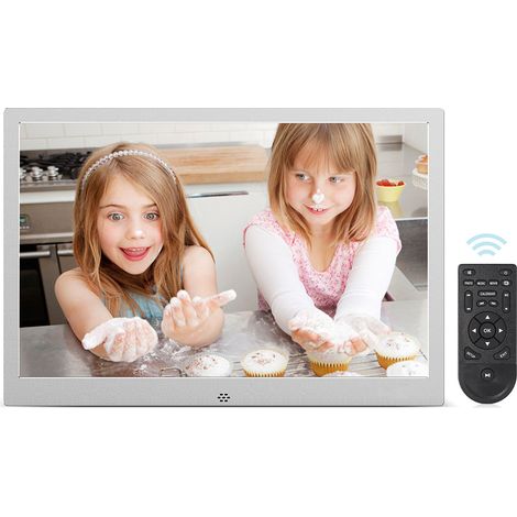 Marco de fotos digital LED de 12 pulgadas, 1280x800, vídeo 1080p, control remoto, aluminio - Ideal para la abuela - Regalo de Navidad (1/5)