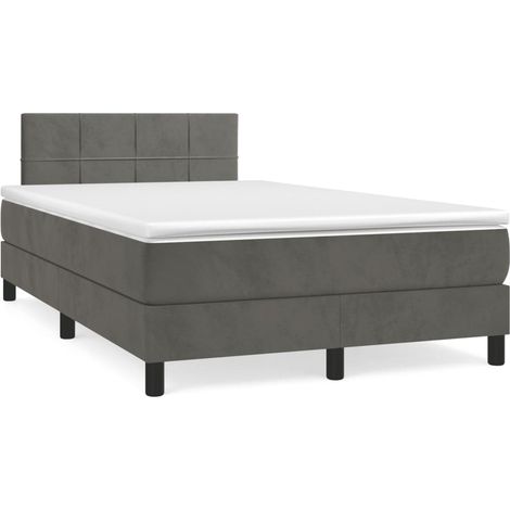 Cama box spring con colchón terciopelo gris oscuro 120x190 cm