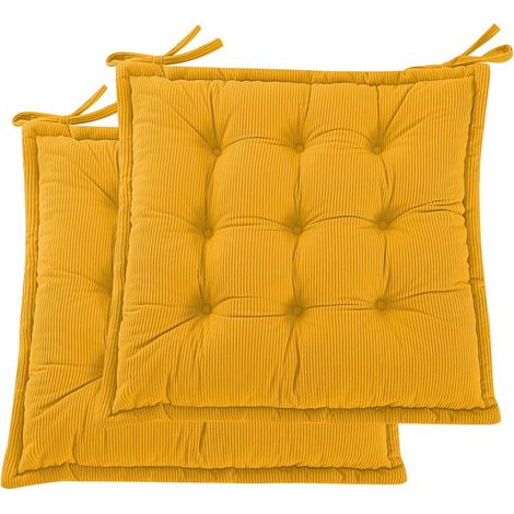Lot de 2 coussins de chaise pour chaise de salle à manger - En mousse déchiquetée douce - Pour intérieur et extérieur - 40 x 40 cm - Jaune (1/5)