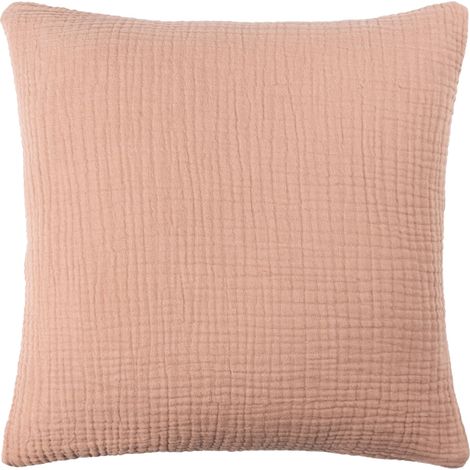 Coussin Rempli De Polyester – Doux Minimaliste Texturé Mousseline Coton Oreiller Décoratif (Argile Rose – 45x45cm) (1/5)
