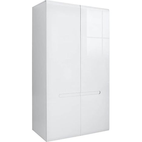 Armoire Placard de rangement à 2 portes ,coloris Blanc/Blanc haute brillance - Longueur 105 x Profondeur 57 x Hauteur 193 cm (1/4)