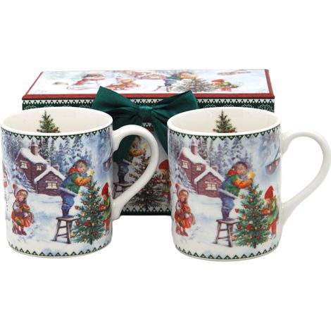 2 Porzellan-Weihnachtsbecher (250 ml) mit Wintermotiv als Geschenk (1/5)