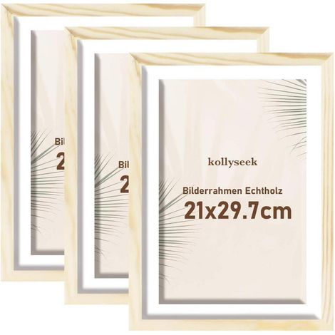Bilderrahmen DIN A4 Kieferholz 3er Passepartout holz A4(21x29.7cm)-3er (1/5)
