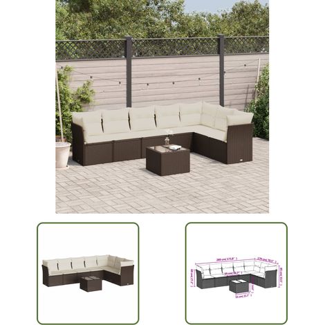 vidaXL 8-tlg. Garten-Sofagarnitur mit Kissen Braun Poly Rattan
