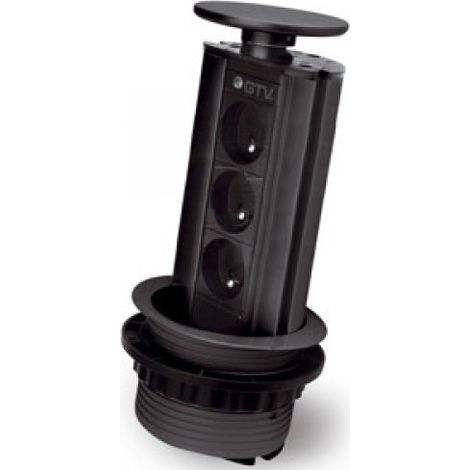 Bloc 3 prises escamotable Noir - 100mm / pour plan de travail (1/2)