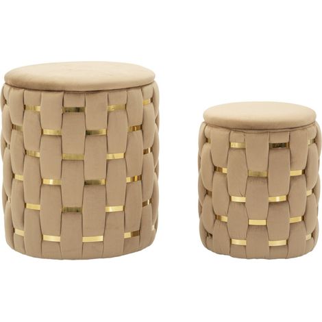 Set 2 pouf contenitore Shanty in velluto oro Ø37x42 e Ø28x35 cm (1/5)