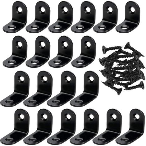 20 Stück L-förmige Eckwinkel mit 40 Stück Schrauben, Edelstahl-Eckwinkel aus Holz, schwarz (1/5)