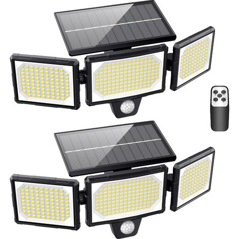 [Lot de 2] Lampes Solaires Extérieur Puissante - 304LED Projecteur Lumière Solaire Extérieure avec Détecteur de Mouvement, 320°éclairage Grand Angle IP65 Solaire éclairage Mural d'extérieur (1/5)