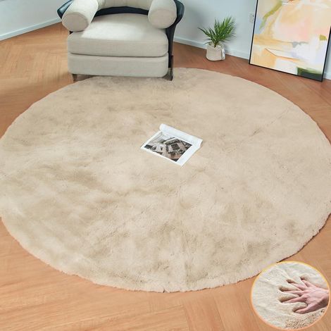 Teppich Fellteppich Kunstfell Wohnzimmer 150 cm (Rund) Beige (1/5)