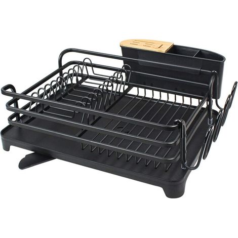 Abtropfgestell aus Aluminium mit herausnehmbarer Schale, 41,9 x 29,9 x 13,4 cm, Schwarz