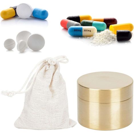 Antique Jewelry Box, Small Pill Box with Cloth Bag, Small Handmade Decorative Brass Box for Tea Leaf Jewelry (small size) (1/5)