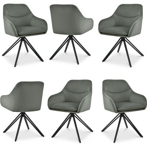 Bon Furni Sillas de Comedor Giratorias 360° de Rombos de terciopelo gris claro, juego de 6