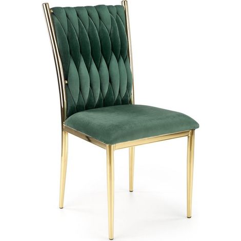 Chaise de salle à manger en velours vert avec dossier capitonné et structure en métal doré CLYTIA (1/5)