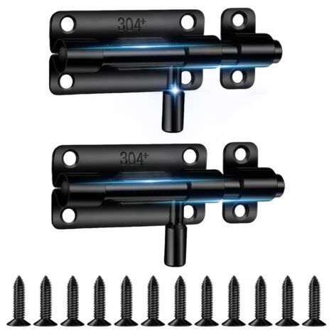 Loquet Porte, 2 Pièces 304 Targette de Porte Exterieur, Verrou Porte Exterieur, Loquet de Porte Coulissante en Acier Inoxydable, pour Entrepôt Garage Grange Portail Cour Porte (Noir)